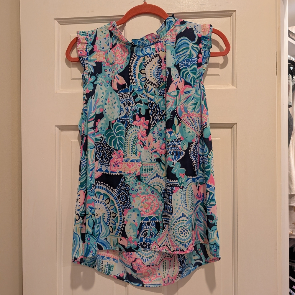 Lilly Pulitzer Talisa Ruffle Top Multi Lookin Sharp Size Large